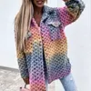 Женщины Vintage Harajuku Градиентная верхняя одежда Куртки с длинным рукавом Воротник с длинным рукавом шерстяные повседневные женские пальто оплетки поворот зима топ 211018