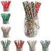 25 pcs canudos de papel de natal floco de neve bebendo palha de palha adereços festa de papel descartável tubo canudo W-01256