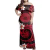 Plus Size Jurken Hycool Groothandel Zomer Polynesische Samoan Kleding Ruche Off-Shoulder Bodycon Maxi Jurk Bruiloft Rood