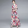 Femmes d'été à manches longues en mousseline de soie robe o-cou taille haute imprimé floral plage maxi robes sexy robes de vacances 210529