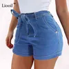 Liooil Dames Jeans Courts Coton Bleu Jean Shorts Taille Haute Femmes D'été À Lacets Poches Sexy Denim Femme 210722