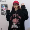 Woherb svart tröja kvinnor hajuku tecknad flicka stickad pullover mode pull femme koreanska ulzzang jumper 210922