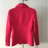 Veste de blazer de qualité supérieure pour femmes, boutons de lion en métal, manteau extérieur à double boutonnage, taille S-XXL Rose rouge 210521