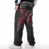 Herren Jeans Schwarz Baggy Hip Hop Lose Gerade Stickerei HipHop Rap Marke Designer Skateboard Hosen Breites Bein Denim