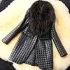 inverno donna giacca lunga in pelle spessa con collo in pelliccia sottile solido ufficio cappotto da donna tuta sportiva jaqueta de couro feminina 211220