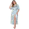 Women's Sleepwear Long Night Plus Size Silk Robe With Straps Soft Fluffy Satin Pajamas