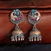 Etniska Kvinnors Blå Påfågel Dangle Örhängen Bijoux Vintage Silver Color Bell Tassel Örhängen Stam Indiska Smycken