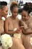 Black girl African Champagne Tulle Bridesmaid Dresses Different Style Same Color beaded Bling Sexy Prom Dresses Front Split Wedding 2021