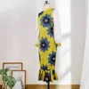 Women Printed Dress O Neck Patchwork Long Sleeves Midi Flower Bodycon African Fashion Large Size Ladies Package Hip Female Robes 210416