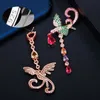 Unikalny Multi Red Green Cubic Cyrkonia 585 Rose Gold Long Phoenix Drop Dangle Kolczyki dla kobiet Wedding Party CZ086 210714