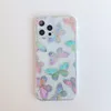 キラキラの輝く蝶の花の女性の乙女様式の花の女性のガーリーかわいい電話ケースiPhone 13 12 11 Pro Max Mini XR XS x 8 7 Plus