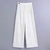 Luxury Beige Stripe A-Line Women Pants Office Lady Suits Retro High Waist Loose Wide Leg Female Trousers 210521