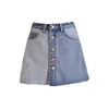 Женские цветные блок джинсовые сорты повседневные лоскутные кнопки высокая талия мини юбка подросток мода Mujer Falda B03109B 210421
