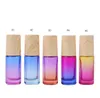 500pcs/lot 5ML Gradient Color Roll-On Perfume Essential Oil Bottle Steel Metal Roller Ball Bottles with Wood Looks Plastic Cap SN4357