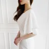 Zomer elegante twee-lagen flare mouw kanten jurk vrouwen casual korte witte O-hals uitgeholde sexy midi bodycon jurk 210514