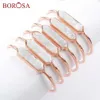 Borosa 5pcs Hexagone Or Rose Couleur Lunette Titane Arc-En-Druzy Bar Bracelet Naturel Ab Drusy Bracelet Bijoux pour Femmes Zr0274 Q0720