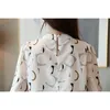 Casual Long Sleeve Chiffon Blouse Women Korean Fashion Clothing Print O-neck white black autumn tops 6053 50 210521