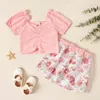 Trendy Toddler Girl Top and Bowknot Floral Print Spódnica 210528