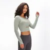 L-2032 Beskurna skjortor Slim Fit Sweatshirts med kupor Löpoutfit Långärmad yogatröja Utomhussport Jacka Dam Fritid Luvtröja Fitnesskläder