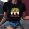 Damska koszulka Wesołych Świąt Santa Drukowane Plus Size Kobiety Topy Tee Xmas List Cartoon Krótki Rękaw Navidad T Shirt Koszulka Damska