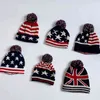 Winter Usa Flag Beanie Pom Poms Ball Knitted Hats For Men Vintage Blue Red Unisex Outdoor Warm Wool Hat Men'S Sport Skullies Cap