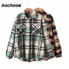Aachoae Fashion Plaid Shirt Jacket Women Loose Long Sleeve Pockets Coat Outerwear Turn Down Collar Casual Ladies Tops 210413