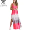 Women Dress Gradient Color Split Spaghetti Strap Beach Loose Long Sexy Bohemian es Girl Fashion Summer es 210513