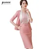 Różowy garnitur Lato Moda Temperament Biznesowy Formalny Slim Blazer i Spódnica Biuro Panie Nosić 210604