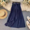Gaganight Solid Elegant Preated Women Midi Skirt Sash韓国のファッション春の女性スカート210519