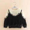 Autumn Winter 2-10 11 12 Years Old Teenage O-Neck Long Sleeve Lace Patchwork Thickening Plus Vevelt Kids Baby Girl Sweaters 210701