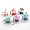 6 PCS Six-color simulation ice cream keychain pendant mini wheat whirlwind sundae cup couple jewelry car bag ornaments G1019