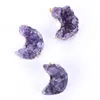 Mini Natural Rough Raw Amethyst Stone Druzy Geode Moon Pendant Crescent Gold Plated Agate Quartz Drusy Crystal Cluster Gemstone Charms for Jewelry Making DIY Craft