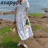 Eleganckie lato o szyja luźna plisowana kwiecistą sukienka kobiety puff krótki rękaw słodki vestidos mujer moda delikatna maxi odzież dziewczyny 210429