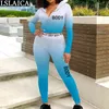 Outfits for Women 2 Piece Set Brev Skriv ut Hooded Crop Top Långbyxor Ställer Fashion Sportswear Casual Tracksuit Höst Sweatsit 210520