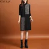 Casual Dresses 2021 Women Thicken Knit Dress Autumn Winter Loose Leopard Patchwork Half High Neck Elegant Sweater Female Vestidos