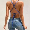 Y2K Blue Wave Print Mesh E Girl Crop Top Kvinnor Backless Cross Lace Up Beach Outfits Deep V Neck Sexig Harajuku Tankar Camis 210517