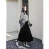 Gonna lunga in velluto a vita alta donna autunno inverno coreano nero pieghettato stile vintage femminile Midi Saia 210421