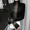 Lucyever Turtleneck Full Sleeve Chemises pour femmes Automne Mode Forage Tops Femme Slim Style coréen Chemise de fond 210521