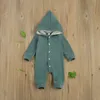 0-24M Autumn Spring born Infant Baby Boy Girl Hooded Jumpsuit Long Sleeve Striped Romper Playsuit Outfits 210515