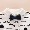 Arrival Autumn and Winter Moustache Pattern Long-sleeve Bow Tie Jumpsuit for Baby Boys Clothes 210528