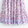甘い女性vネック描画バックドレス夏のファッションレディースビーチスタイルかわいい女性紫色の花Aライン210515