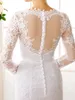 2022 Bridal Gown Trumpet Wedding Dress V Neck Court Train Chiffon Floral Lace Long Sleeve Sexy See-Through Backless Illusion Vestido De Noiva Robe De Mariage