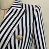 TOP QUALITY est Stylish Designer Blazer Jacket Women's Lion Buttons Double Breasted Classic Striped Print 211019