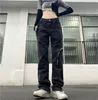 Damen Jeans Retro Y2K Reißverschluss Denim Baggy Damen Streetwear Vintage 90er Jahre High Waist Hose Ästhetische Hose Korean Fashion Mom