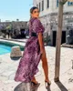 Frauen Badebekleidung xxl Spitze Bikini Cover Up Long Maxi Kleid Frauen Strandstrand Coverup Leopard Print Chiffon Badeanzug Vestido