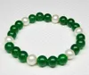 7 5 8 5 8-9mm White Pearl & 8mm Green Jade Round Gems Beads Bangle Bracelet278k