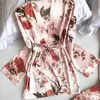 3pcs kvinnor pyjamas set lady emulering silke pyjama sätter blomma print sleepwear kvinnliga homewear 2021 våren kvinnors hem kläder x0526