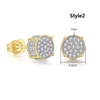 Mens Hip Hop Iced Out Bling CZ Stud Earrings Geometric Square Round Gold Color Micro Pave Cubic Zircon Studs Earring for Men Women Fashion Ear Jewelry