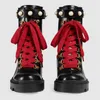 Luxe Geborduurde Enkellaars Vrouwen Leer Bee Designer Schoenen Kristallen Martin Boot Sylvie Web Lace-up Winter Outdoor Sneakers met Doos