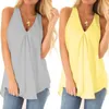 Dames Plus Size Sleevelchiffon Tank Top Geplooide Drape V-hals Swing Shirts Effen Kleur Losse Tuniek Blouse Vest S-5XL X0507